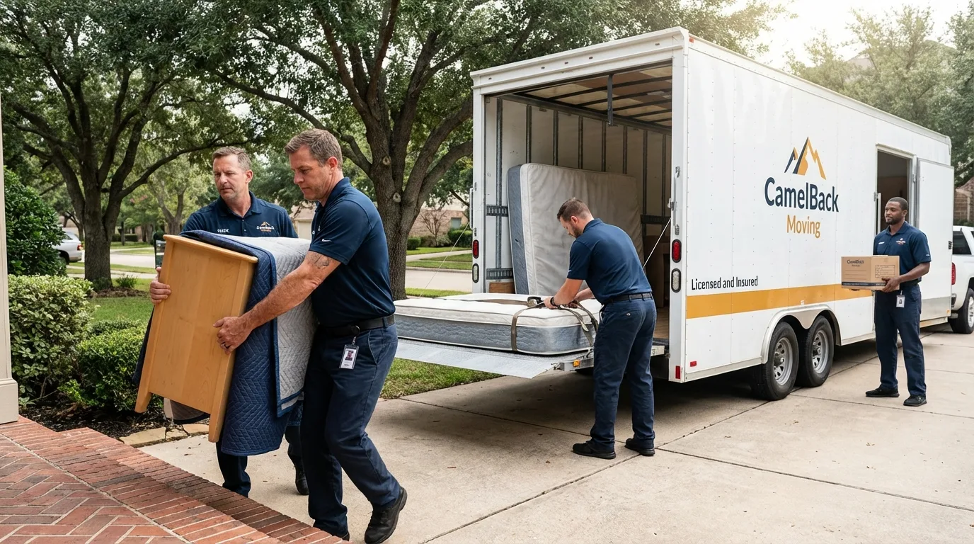 Crew loading residential truck for cross-state move from Clay Center, KS