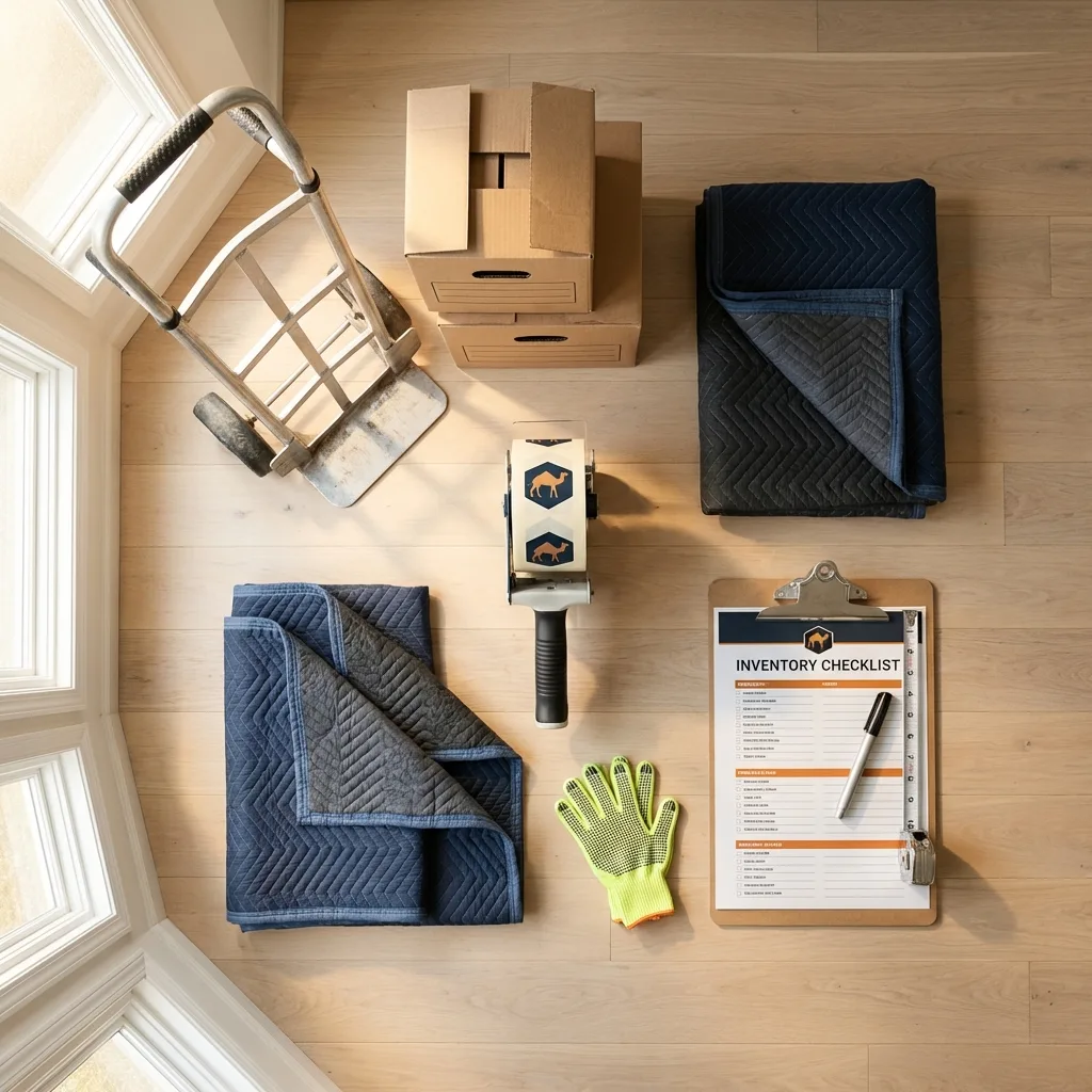 Professional moving supplies and packing materials layout for Clay Center residential relocations